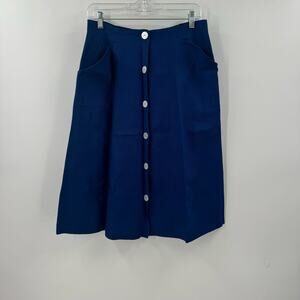Vintage Midge Grand blue linen button down mother of pearl buttons midi skirt
